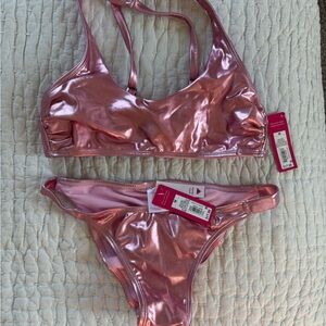 Pink Metallic Wet Look Shiny l Faux Leather Bikini